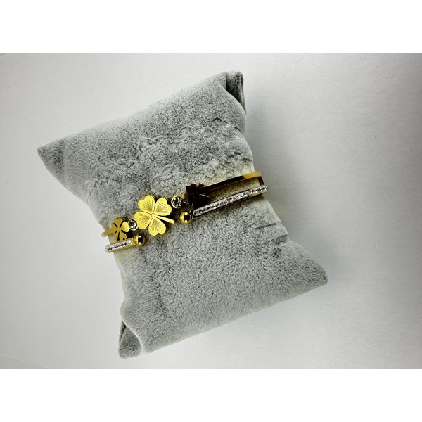 Gold Yonca Taşlı Bileklik